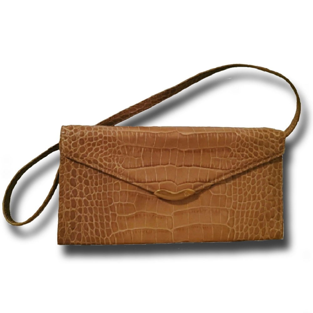 Vtg Lauren Ralph Lauren Croc Baguette Purse